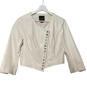 Bebe Leather Cropped Asymmetrical Zip Jacket